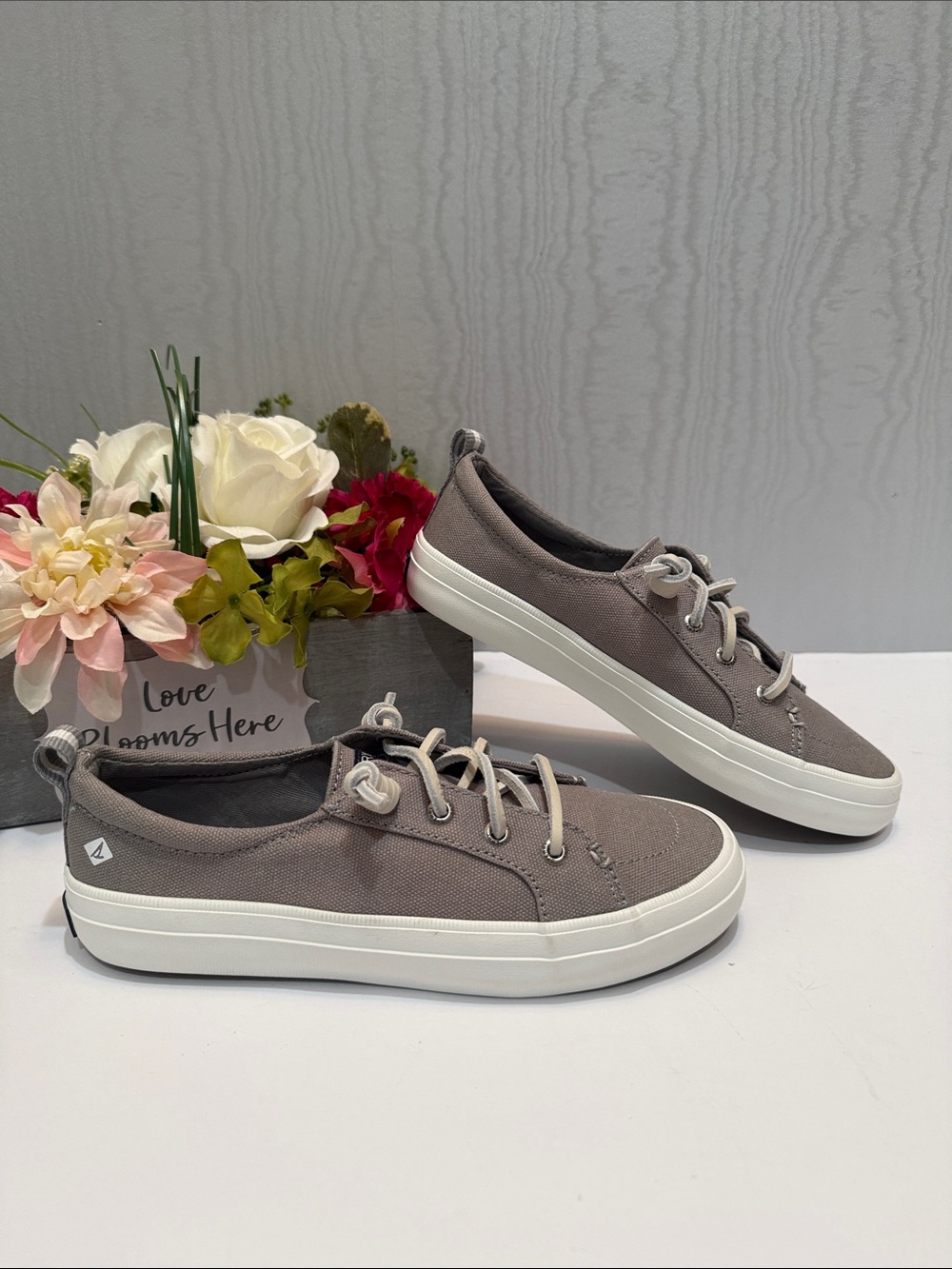 Sperry Top-Sider Crest Vibe Grey Linen Sneakers Sz 5.5 Near New